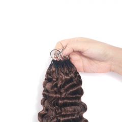 4# Burmese Curly Micro Ring Loop Feather Crochet Hair Extension Remy Hair