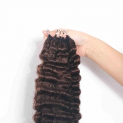 4# Burmese Curly Micro Ring Loop Feather Crochet Hair Extension Remy Hair 45CM