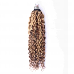 P6-24# Deep Curly Micro Ring Loop Feather Crochet Hair Extension Remy Hair