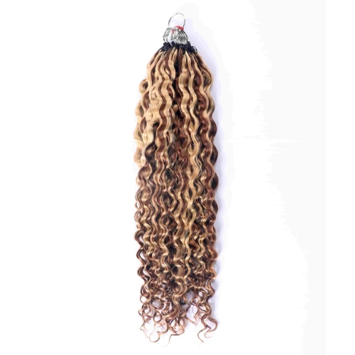 P6-24# Deep Curly Micro Ring Loop Feather Crochet Hair Extension Remy Hair