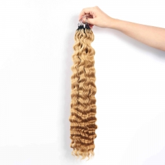 27# Burmese Curly Micro Ring Loop Feather Crochet Hair Extension Remy Hair 55CM