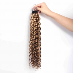 P6-24# Deep Curly Micro Ring Loop Feather Crochet Hair Extension Remy Hair