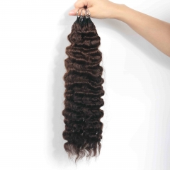 4# Burmese Curly Micro Ring Loop Feather Crochet Hair Extension Remy Hair 45CM