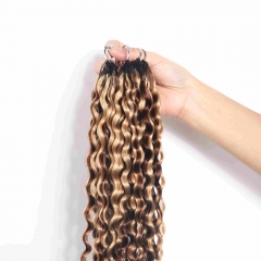 P6-24# Deep Curly Micro Ring Loop Feather Crochet Hair Extension Remy Hair