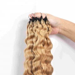 27# Burmese Curly Micro Ring Loop Feather Crochet Hair Extension Remy Hair 55CM