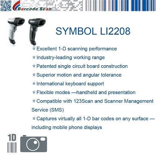 Zebra LI2208 Handheld Linear Imager Barcode Scanner