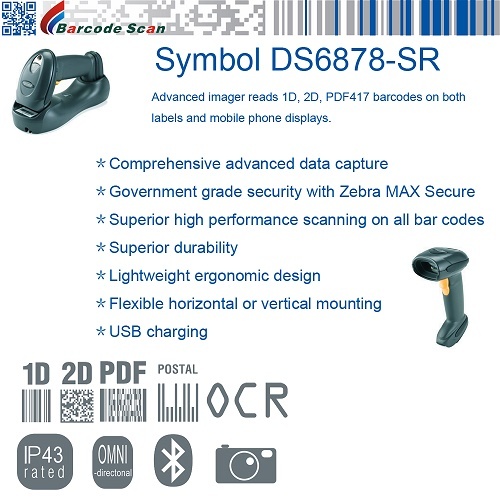 Zebra DS6878 Series 2D Array Imager Cordless Bluetooth Barcode Scanner