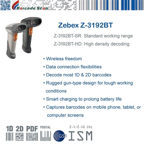 Zebex Z-3192BT Series Handheld Gun-Type Wireless 2D Image Reader