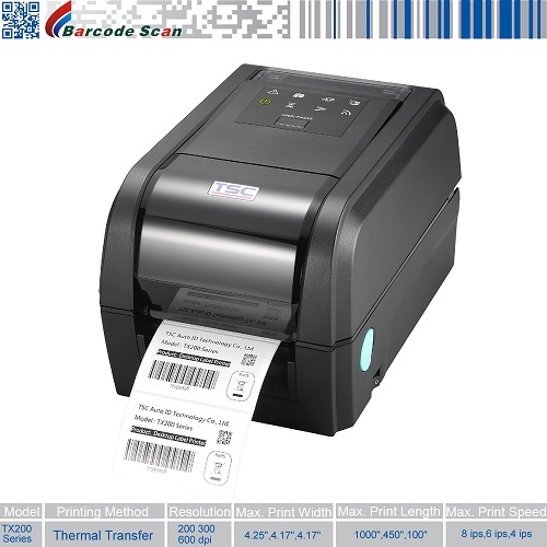 TSC TX200 Series of thermal transfer desktop barcode printer