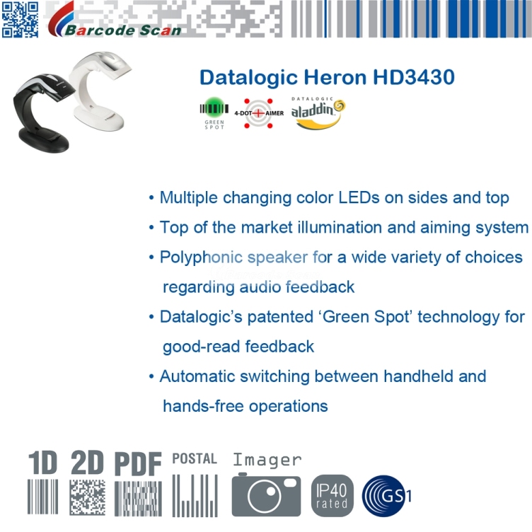 Datalogic Heron HD34302D Area Imager Corded Scanner
