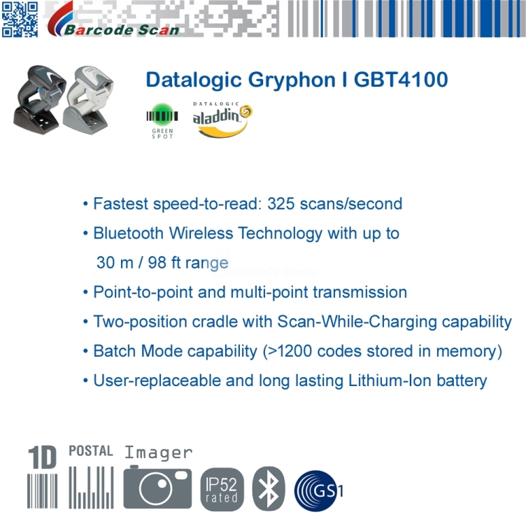 Datalogic Gryphon I GBT4100 Bluetoothワイヤレスバーコードスキャナ
