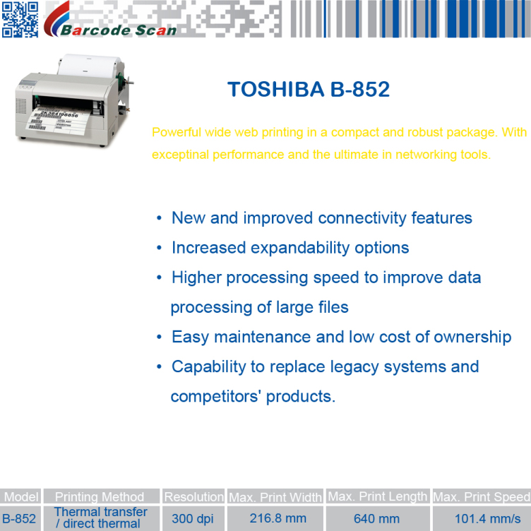 TEC B-852 impression large bande imprimante d'étiquettes à code-barres thermique direct à transfert thermique