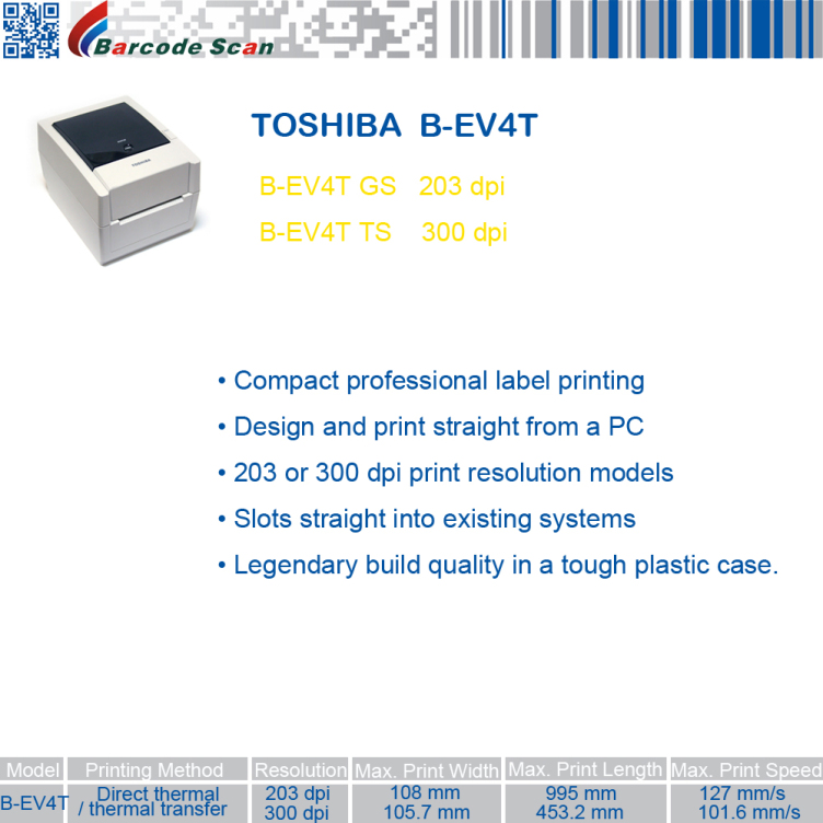 Toshi ba TEC B-EV4D B-EV4T series desktop direct thermal label printer