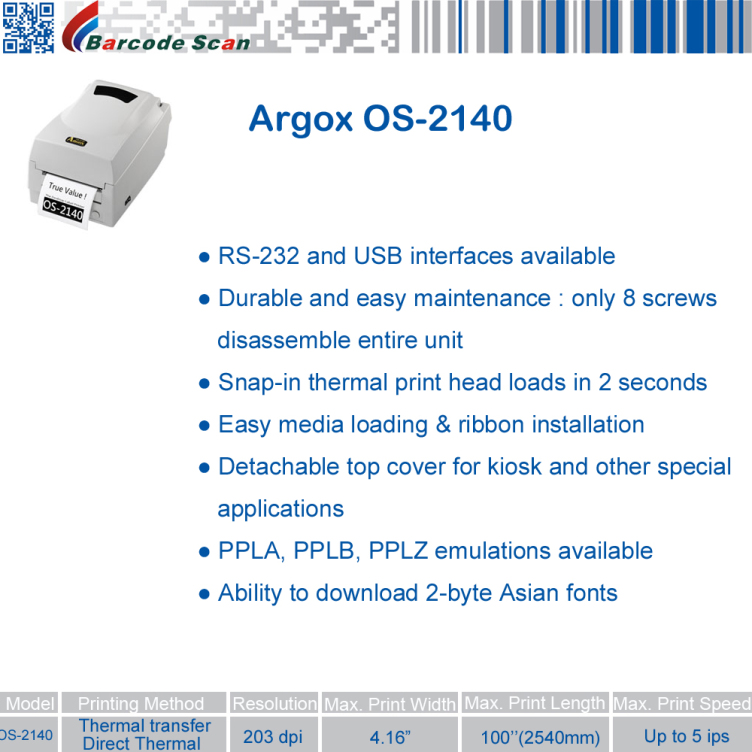 Argox OS-2140 thermal transfer printer