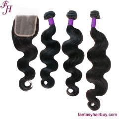 FH brazilian hair weave hair bundles body wave 3 bundles with 4x4 lace body wave closure