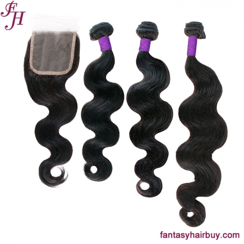 FH brazilian hair weave hair bundles body wave 3 bundles with 4x4 lace body wave closure