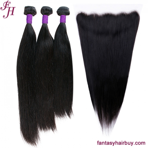 FH factory price natural black straight 13x4 lace frontal closure with 3 hair bundles