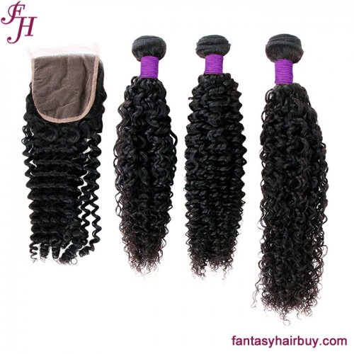 FH fast shipping deep curly hair weave 3 hair bundles with 4x4 lace closure