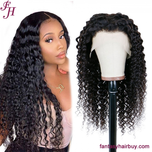 FH 13x4 Transparent Lace Deep Wave Lace Frontal Human Hair Wig