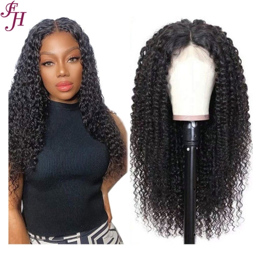 FH Raw Brazilian Hair Kinky Curly Human Hair HD Lace Frontal Wig 3 Bundles With Frontal
