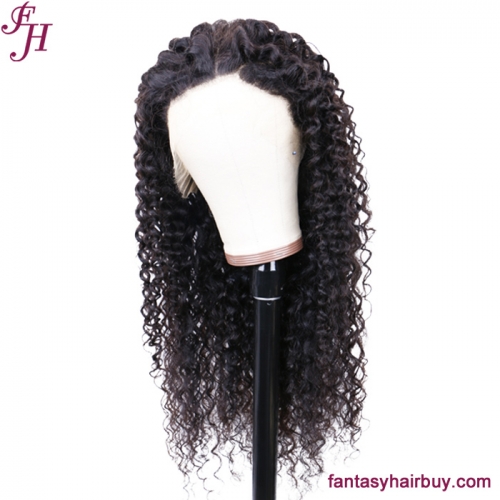 FH 150% Density Natural Color HD Lace 13x4 Lace Frontal Deep Curly Hair Wig 2 Bundles With Frontal