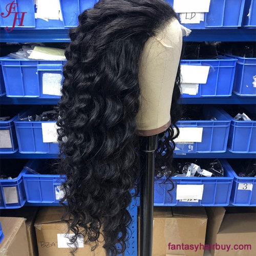 FH 4x4 Transparent Lace Closure Loose Deep Wave Brazilian Human Hair Wig