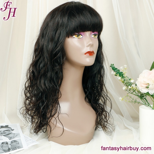 FH Without Lace Brazilian natural Virgin Body Wave Human Hair Wig With Bangs