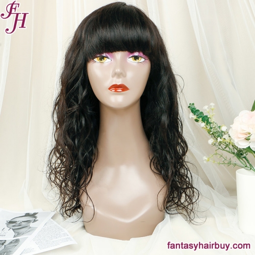 FH No Lace Brazilian Raw Virgin Straight and Body Wave Human Hair Wig 2 Bundles With Bangs