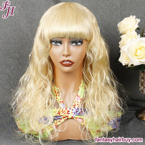 FH Without Lace Blonde 613 Body Wave Human Hair Wig With Bangs