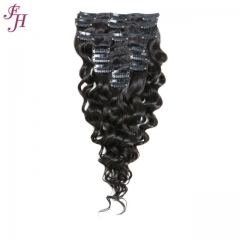 FHDeep Wave  #1B Natural Black Factory Price Raw Human Hair Clip Extension In Hair