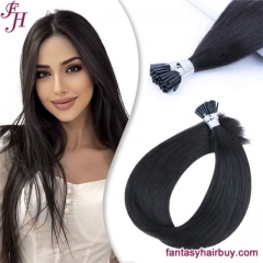 FH #1B natural black double drawn virgin human hair i tip extension