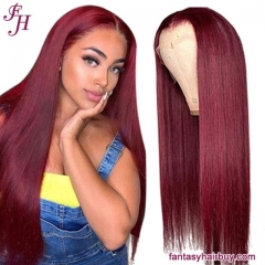 FH Brazilian  hair lace frontal wig wine red 99J colored wig