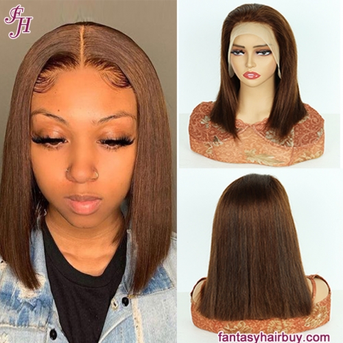 FH #4 13x4 transparent lace frontal double drawn human hair bob wig