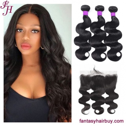 FH brazilian virgin human hair body wave 3 bundles with frontal