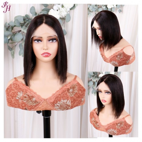 FH natural black 13×4X4 transparent lace front 12inch brazillian straight bob wig