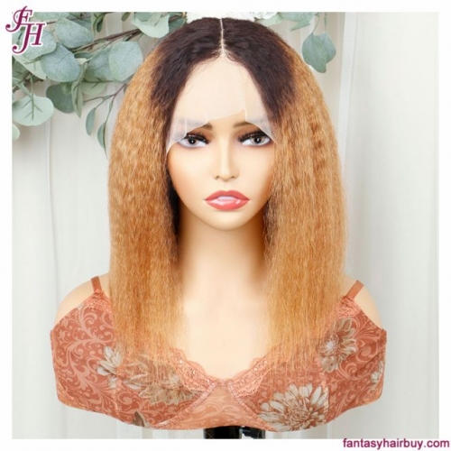 FH ombre color kinky straight lace frontal colored bob wig