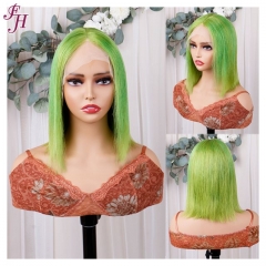 FH transparent lace 13x4x4 front #green 12 inch human hair straight bob wig