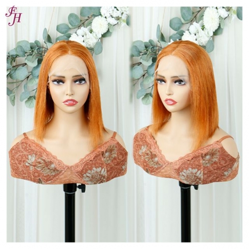 FH wholeslae #30 orange straight  transparent lace 13X4X4 human hair bob wig