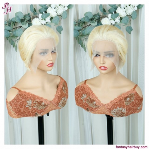 FH blonde 613 lace frontal no parting human hair pixie wig