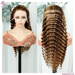 FH #P4/27  transparent lace 13×4 lace frontal highlight deep wave wig