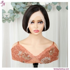 FH straight side part natural black human hair short bob wig