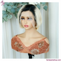 FH wholesale peruvian #1B/613 short transparent lace bob wigs