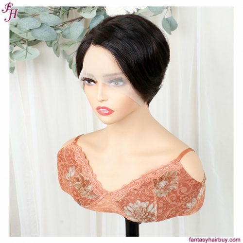 FH transparent lace frontal T part short pixie cut human hair wig