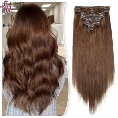FH chocolate brown #4 straight clip in hair extensions 100human hair
