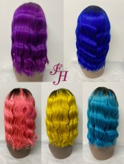 FH 13x4 colorful front transparent lace wig Wavy style human hair Bob Wig ready to ship