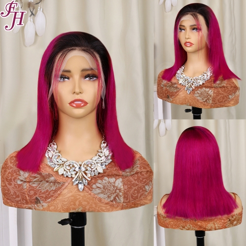 FH 13x4 colorful front lace wig color #T1B/rose-red straight style Bob Wig ready to ship