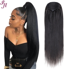 FH High quality natural human hair straight style drawstring ponytail ready to ship in stock