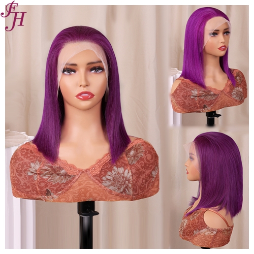 FH 13x4 colorful front lace wig purple color straight style Bob Wig ready to ship