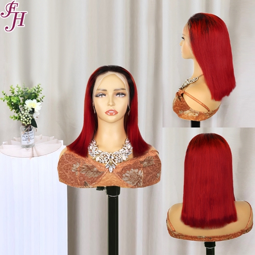 FH 13x4 colorful front lace wig color #T1B/Red straight style Bob Wig ready to ship