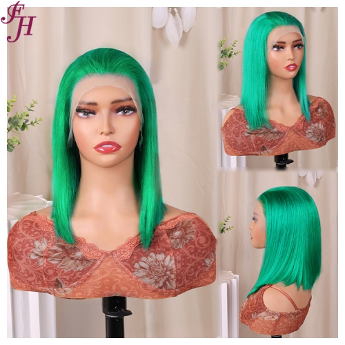 FH 13x4 colorful front lace wig green color straight style Bob Wig ready to ship